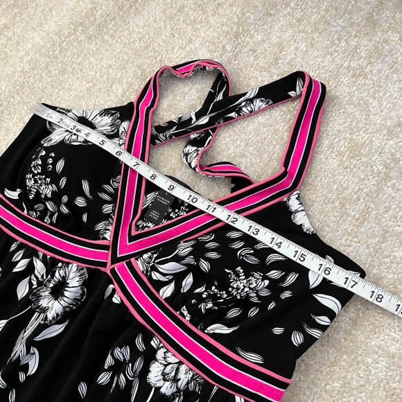 3 for $6 INC Summer Floral Faux Wrap Black White Dress L - Picture 7 of 8